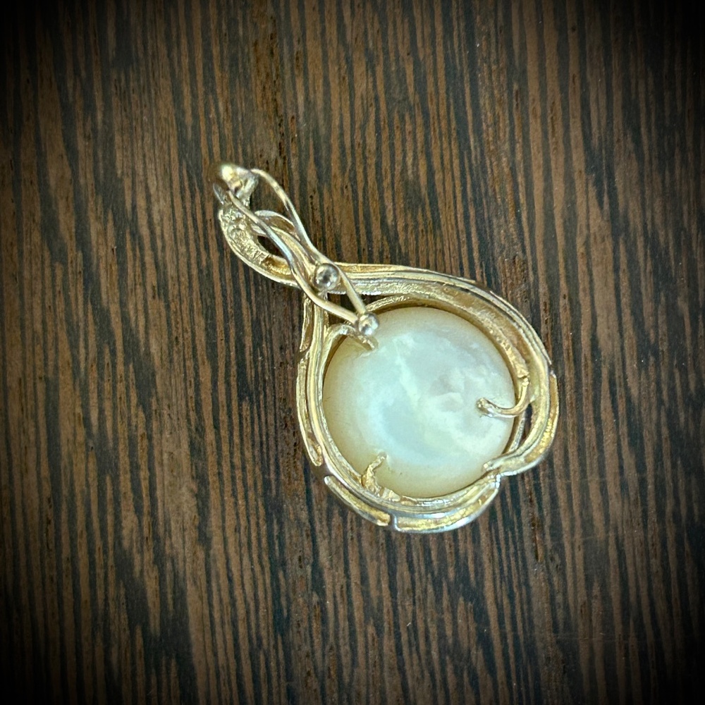 Vintage 14K Yellow Gold 14MM Mabe Pearl PENDANT ENHANCER - Picture 3 of 14